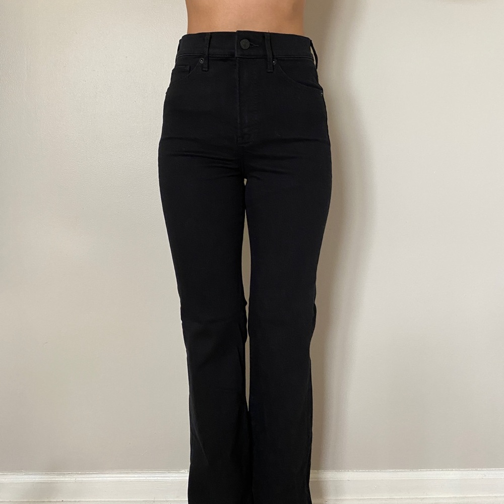 Express High Waisted Supersoft Flare Jeans in Pitch Black